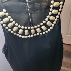 The Limited Black Sleeveless Top with White Beaded Collar Small